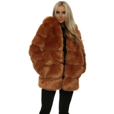 Amo Couture  Rubens Chestnut Hooded Luxe Faux Fur Coat  women's Coat in Brown