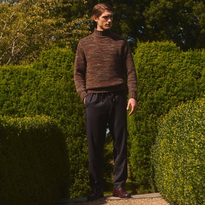 Multi Brown Sennon Rib Roll Neck Cashmere Jumper