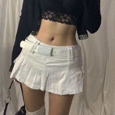 Low Waist Mini Denim Skirt with Inset Shorts