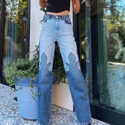 Two-Tone Straight Leg Jeans