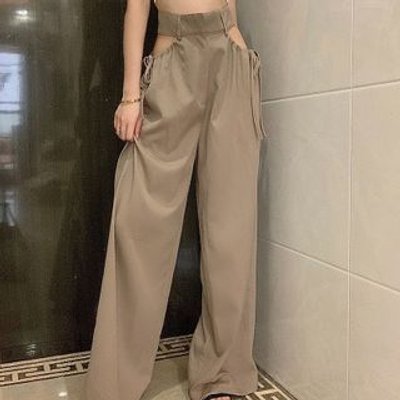 High-Waist Cutout Drawstring Wide-Leg Pants