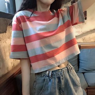 Short-Sleeve Striped Cropped T-Shirt