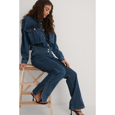 NA-KD Trend Recycled Side Slit High Waist Denim - Blue