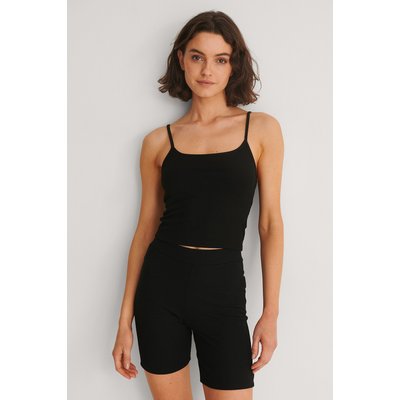 NA-KD Basic Recycled Soft Ribbed Cropped Singlet - Black