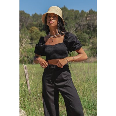 Amaka Hamelijnck x NA-KD Puff Sleeve Smock Top - Black