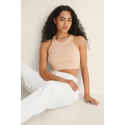 NA-KD Basic Ribbed Cropped Tank - Beige