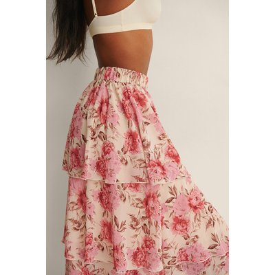 NA-KD Boho Midi Frilled Skirt - Pink,Flower