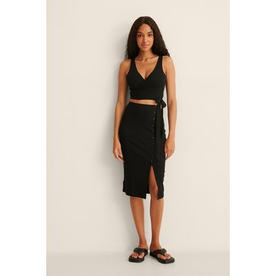 NA-KD Trend Button Detail Rib Skirt - Black