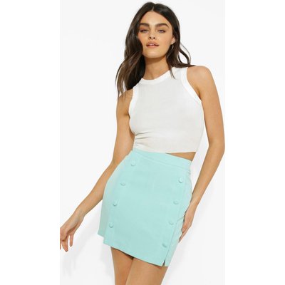 Womens Tailored Button Detail Mini Skirt - Green - 14, Green