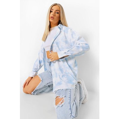 Womens Tonal Tie Dye Oversized Shirt - Blue - 8, Blue