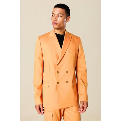 Mens Orange Tall Oversized Double Breasted Suit Jacket, Orange