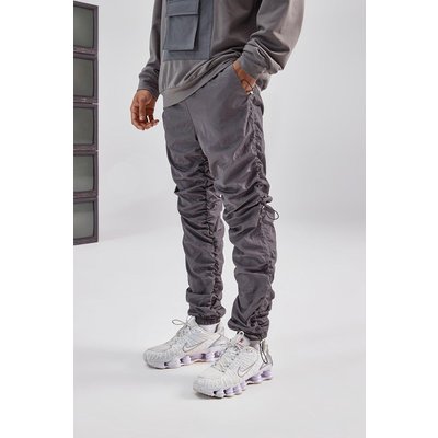 Mens Grey Ruched Leg Cargo Pant, Grey