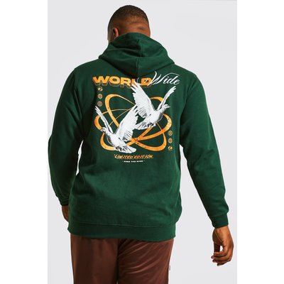 Mens Green Plus Worldwide Dove Back Print Hoodie, Green