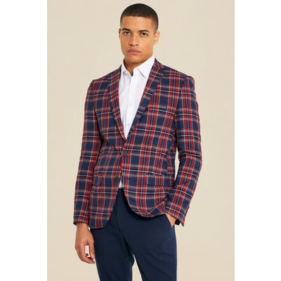 Mens Black Skinny Tartan Blazer, Black