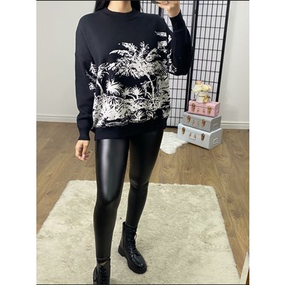 Bianka Landscape Printed Super Soft Oversized Knitted Jumper  - Black