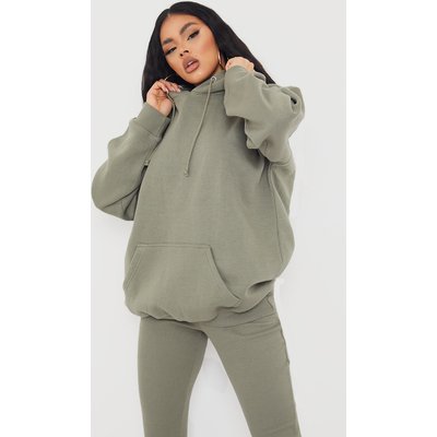 Sage Khaki Oversized Pocket Front Drawstring Hoodie