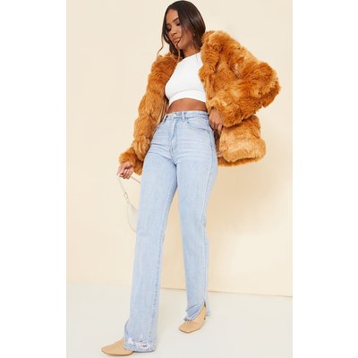 Camel Premium Hooded Faux Fur Bubble Coat