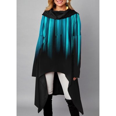 ROTITA Black Ombre Asymmetric Hem Cowl Neck Sweatshirt