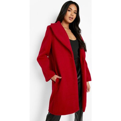 Womens Soft Brushed Wool Look Coat - Red - 8, Red