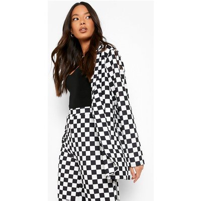 Womens Checkerboard Jersey Relaxed Fit Blazer - Black - 14, Black