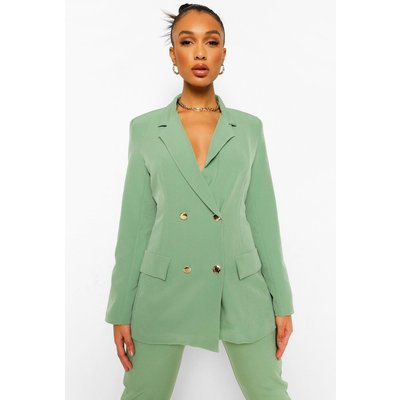 Womens Double Breasted Fitted Blazer - Green - 12, Green