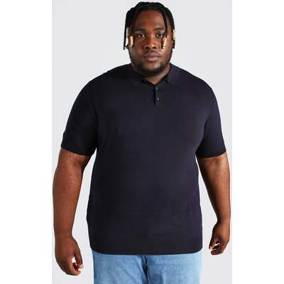 Mens Navy Plus Recycled Short Sleeve Knitted Polo, Navy