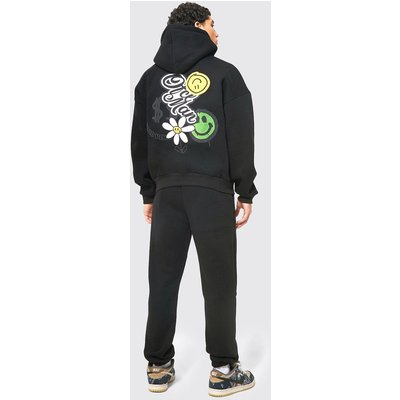 Mens Black Offcl Applique Hooded Zip Through Tracksuit, Black