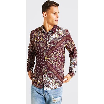 Mens Red Tall Long Sleeve Paisley Print Shirt, Red