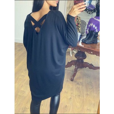 Yolanda Cross Back Super Soft Oversized Knitted Jumper  - Black