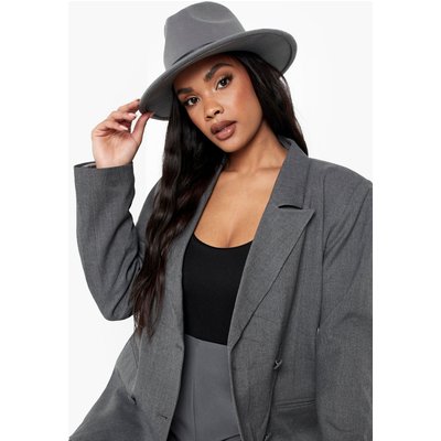 Womens Basic Buckle Detail Fedora - Grey - One Size, Grey