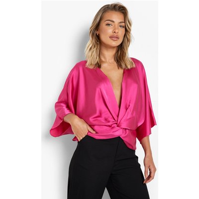 Womens Twist Front Satin Top - Pink - 12, Pink