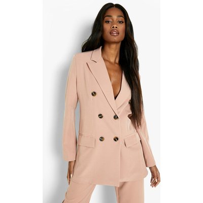 Womens Double Breasted Longline Blazer - Beige - 10, Beige