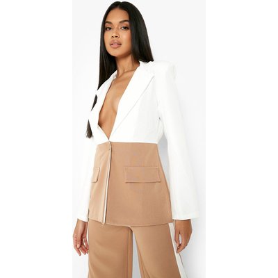 Womens Colour Block Tailored Fitted Blazer - Beige - 8, Beige