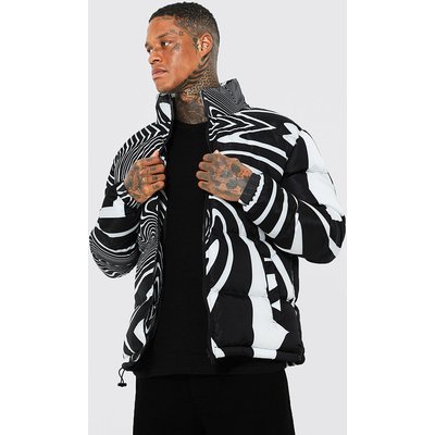 Mens Black Optical Illusion Swirl Puffer, Black