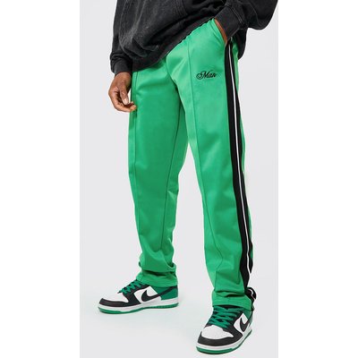 Mens Green Loose Fit Man Embroidered Tricot Tape Jogger, Green