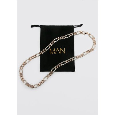 Mens Metallics Iced Figaro Chain Necklace with Gift Bag, Metallics