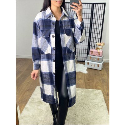 Dax Checked Oversized Shacket  - Navy