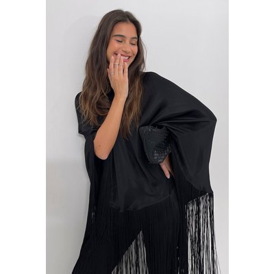 NA-KD Trend Fringe Poncho - Black