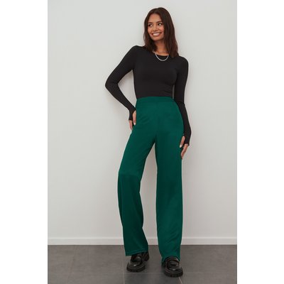 NA-KD Party High Waist Flowy Satin Trousers - Green