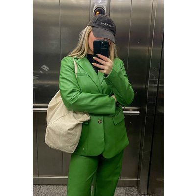 Viktoria & Charline x NA-KD PU Blazer With Panels - Green