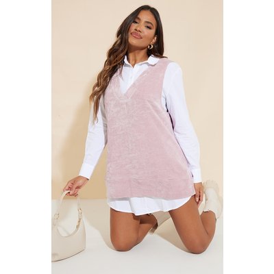 Mauve Rib Velour Contrast Shirt 2 In 1 Dress