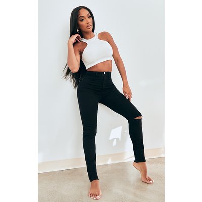 PrettyLittleThingShape Black Knee Rip Skinny Jeans