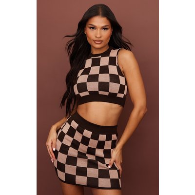 Chocolate Checkerboard Knitted Crop Top