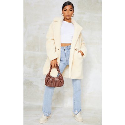 Cream Borg Lapel Drop Arm Midi Coat