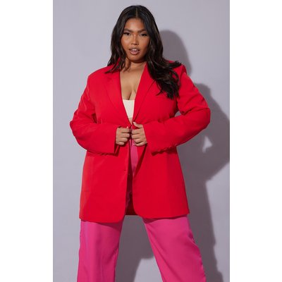 Plus Red Woven Triple Button Shoulder Padded Oversized Blazer