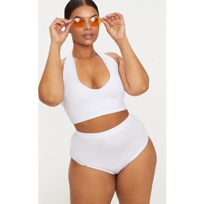 Plus White High Waist Halterneck Bikini Set