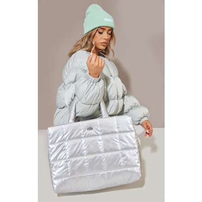 PrettyLittleThingSilver Quilted Oversized Tote Bag