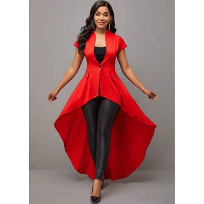 Asymmetric Hem Red One Button Blouse