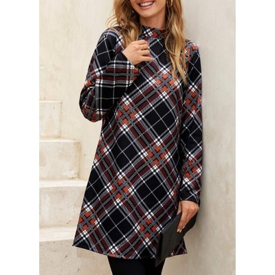 Black Friday Orange Plaid Long Sleeve Dress