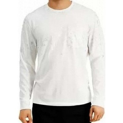 Inc  Mens T-Shirt  2XL Metallic Splatter Print Long Sleeve  men's  in White